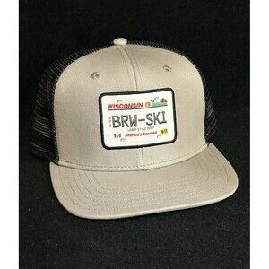 Wisconsin License Plate BRW-SKI Hat/Cap Snapback Mesh Badger State